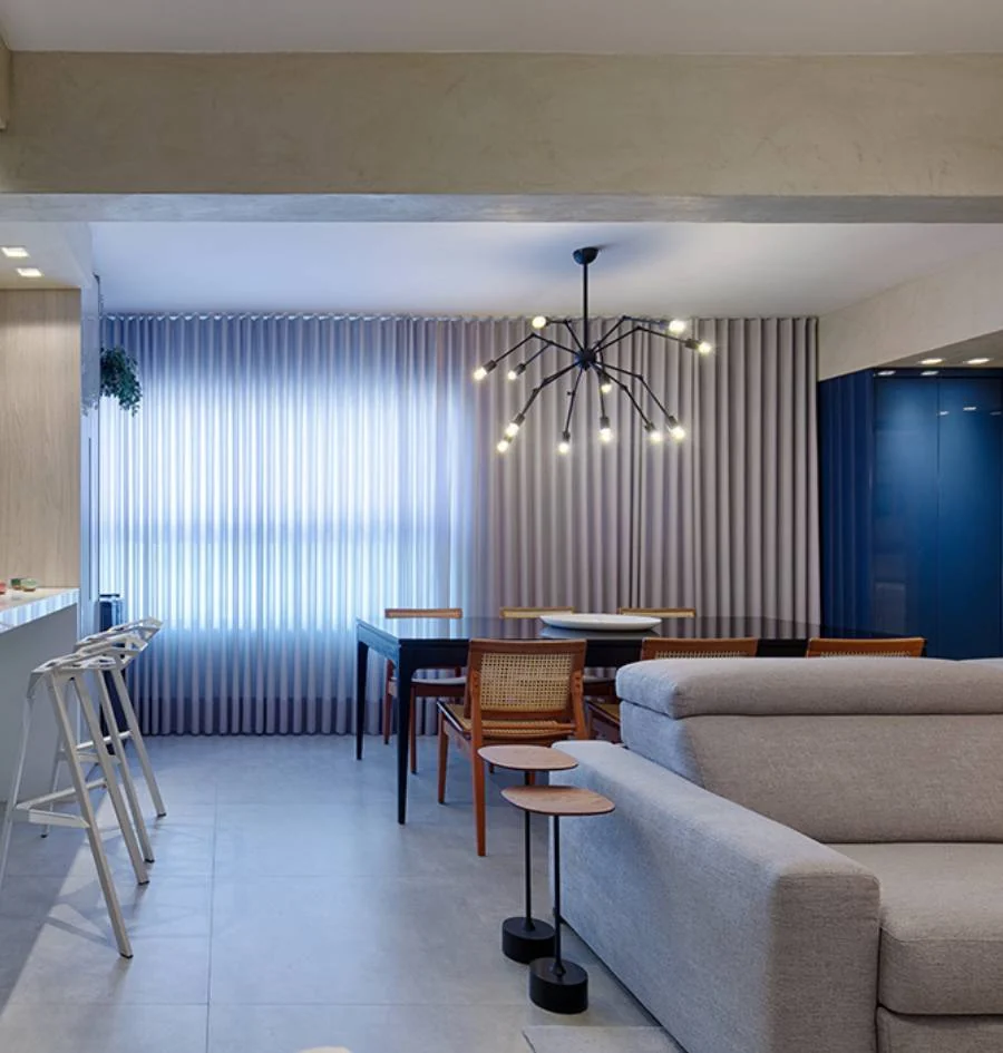 Cortinas sob medida e motorizadas para sala de estar em Belo Horizonte, Nova Lima e Lagoa Santa.